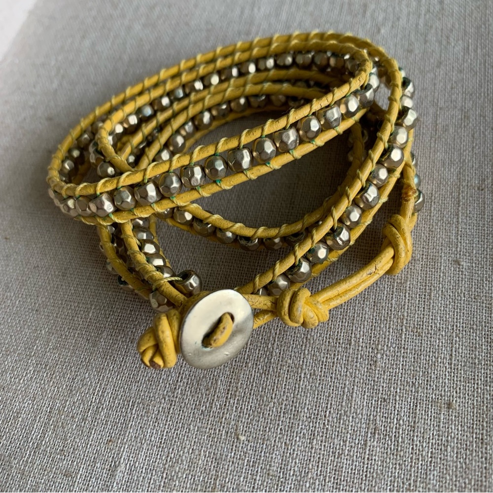 Yellow leather wrap bracelet